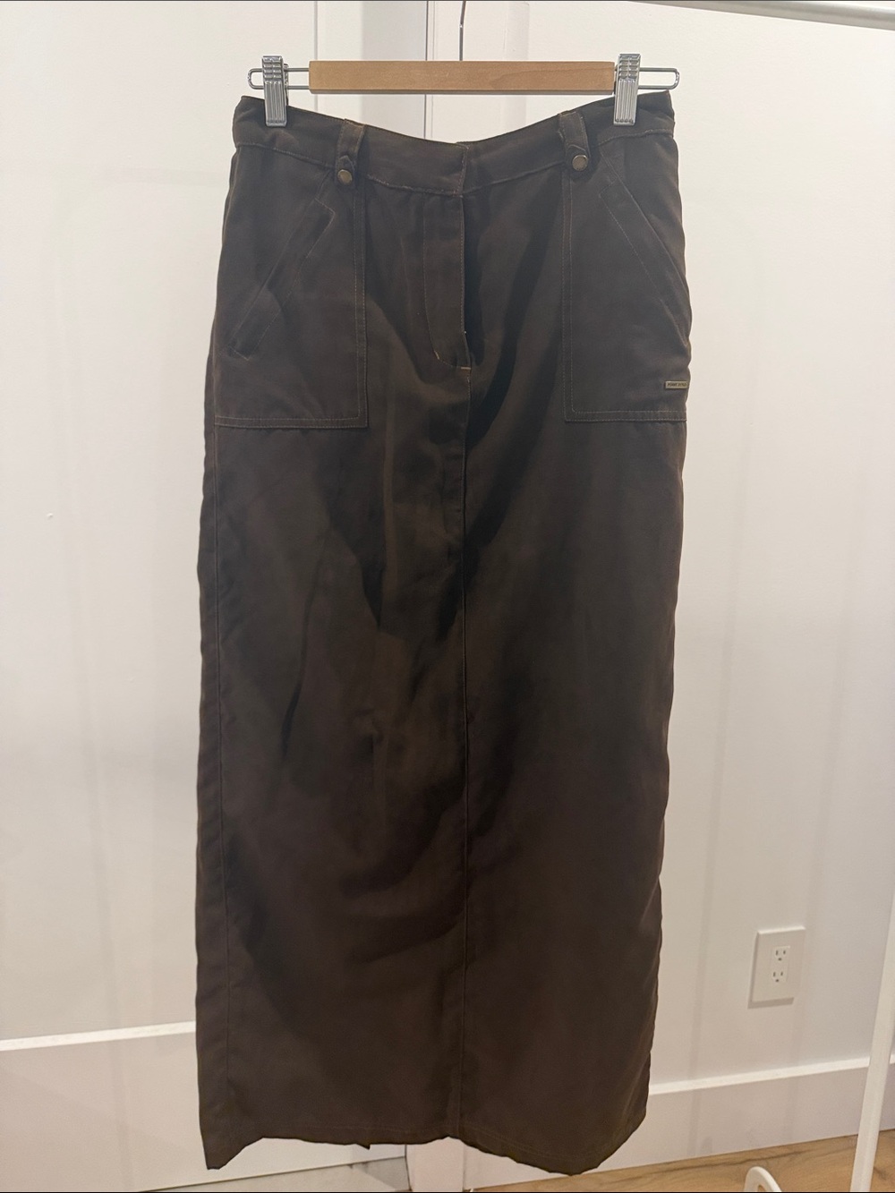 Vintage brown faux suede long utility skirt